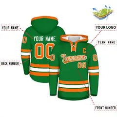 Kelly Green Orange Lace-Up Neck Hockey Hoodie Classic Style 2