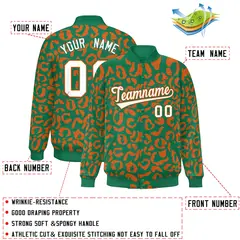 Kelly Green Orange Leopard Graffiti Varsity Letterman Jacket 2