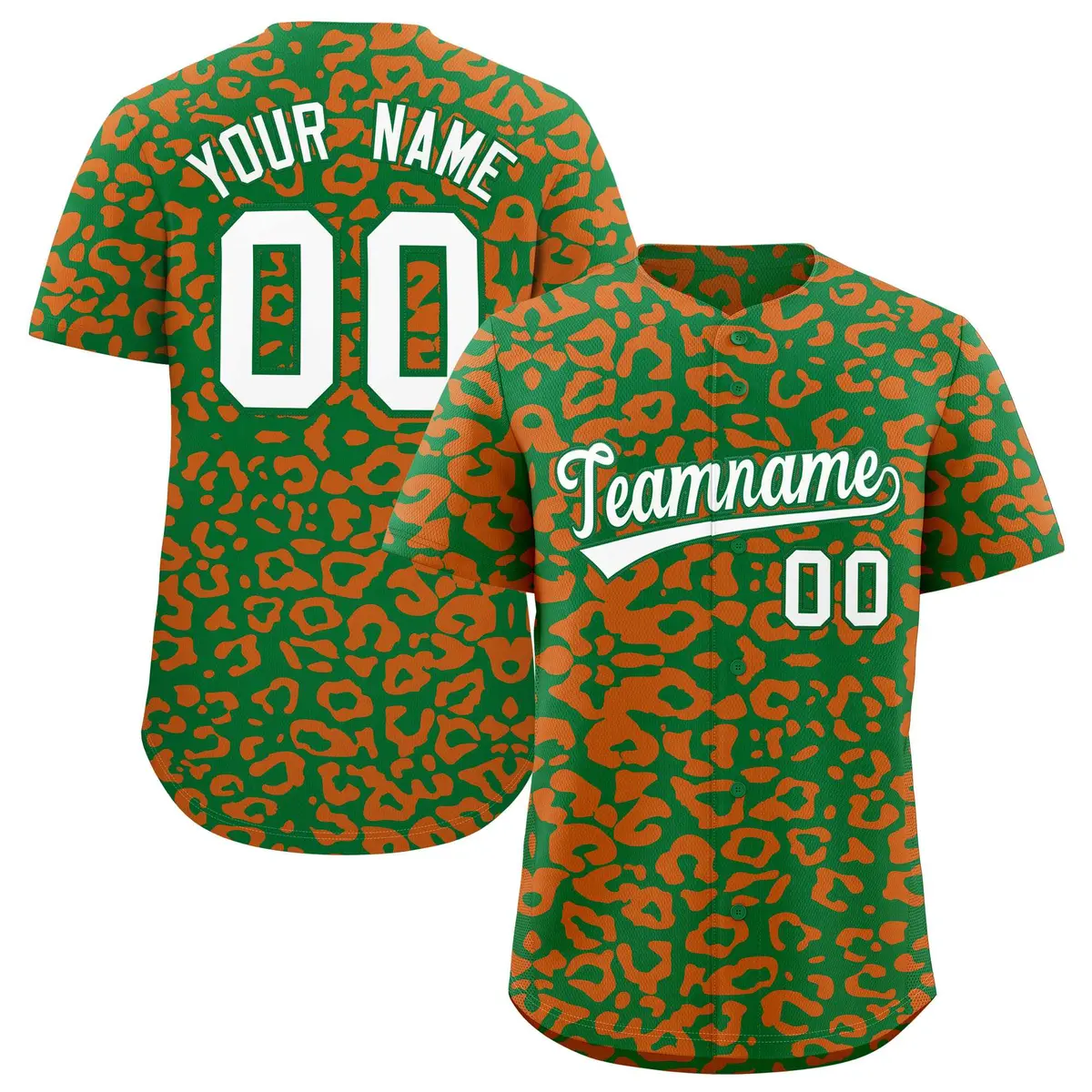 Kelly Green Orange Leopard Print Baseball Jersey