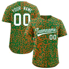 Kelly Green Orange Leopard Print Baseball Jersey 1