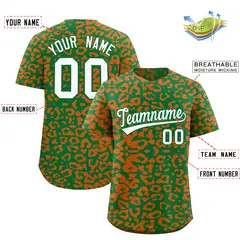 Kelly Green Orange Leopard Print Baseball Jersey 2