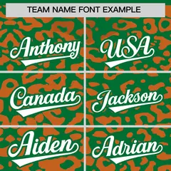 Kelly Green Orange Leopard Print Baseball Jersey 3
