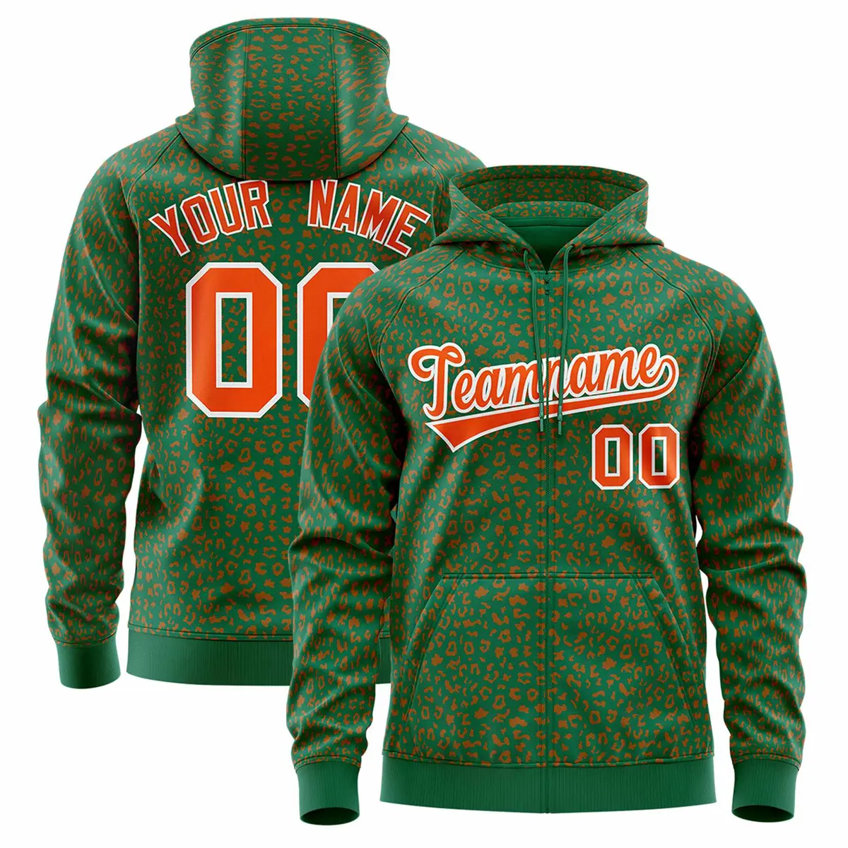 Kelly Green Orange Leopard Print Varsity Letterman Jacket Hoodie