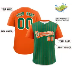 Kelly Green Orange Pinstripe Two-Tone Baseball Jersey 2