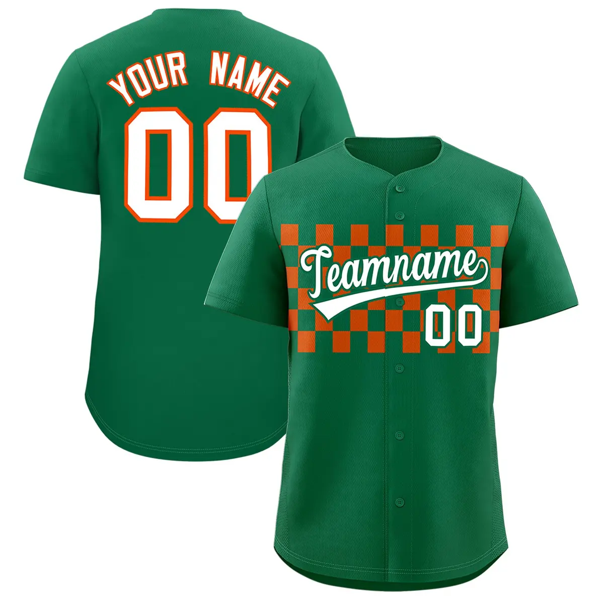 Kelly Green Orange Plaid Fashion Authentic Baseball Jersey