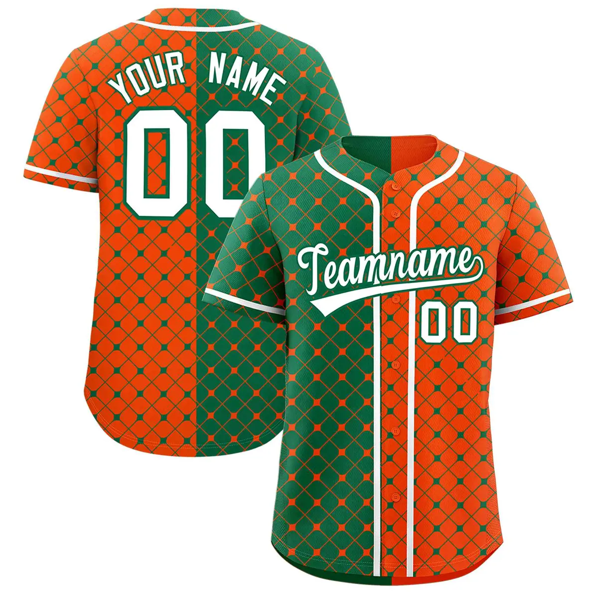 Kelly Green Orange Plaid Split Authentic Baseball Jersey