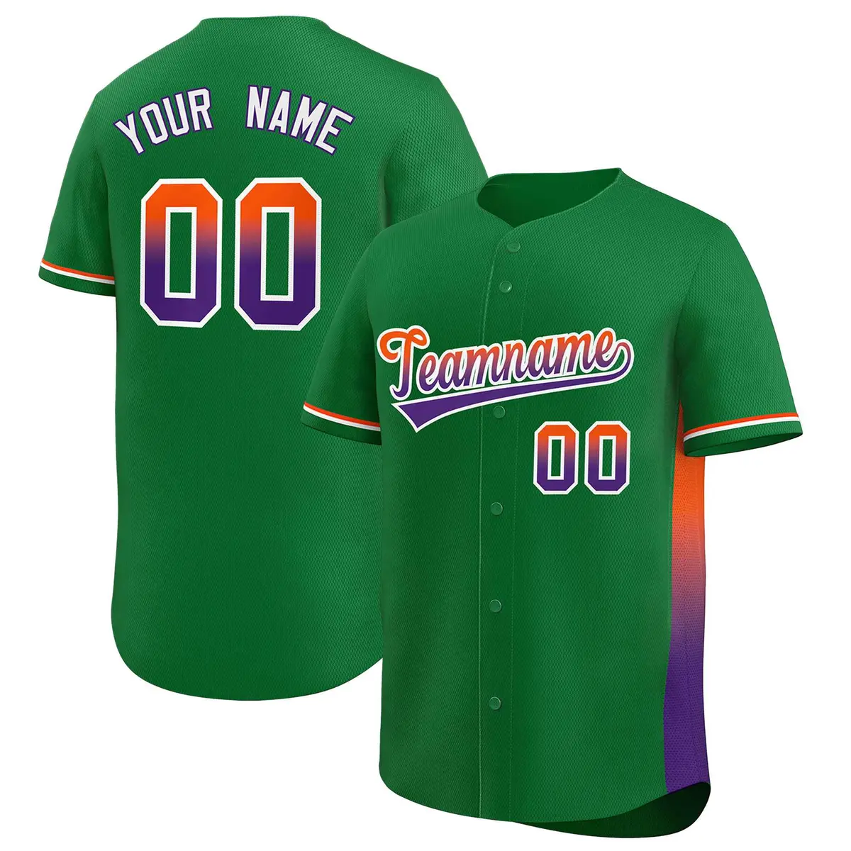 Kelly Green Orange-Purple Gradient Side Baseball Jersey