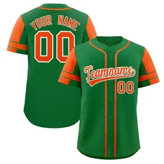 Kelly Green Orange Raglan Sleeves Authentic Baseball Jersey 1
