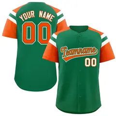 Kelly Green Orange Raglan Sleeves Contrast Baseball Jersey 1