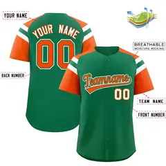 Kelly Green Orange Raglan Sleeves Contrast Baseball Jersey 2