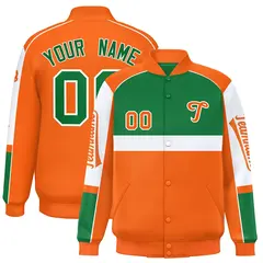 Kelly Green Orange Raglan Sleeves Varsity Letterman Jacket 1