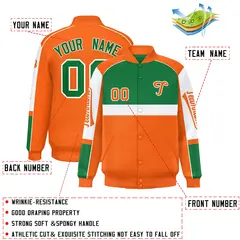 Kelly Green Orange Raglan Sleeves Varsity Letterman Jacket 2