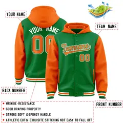Kelly Green Orange Raglan Varsity Full-Snap Letterman Jacket Hoodie 4