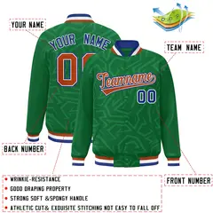 Kelly Green Orange-Royal Stripe Graffiti Pattern Varsity Full-Snap Jacket 2