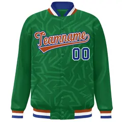 Kelly Green Orange-Royal Stripe Graffiti Pattern Varsity Full-Snap Jacket 3