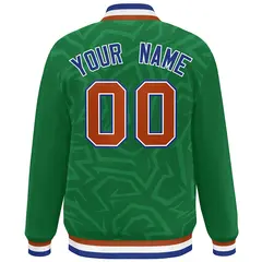 Kelly Green Orange-Royal Stripe Graffiti Pattern Varsity Full-Snap Jacket 4