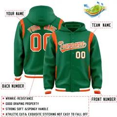 Kelly Green Orange Shoulder Color Block Varsity Letterman Jacket Hoodie 4