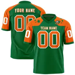 Kelly Green Orange Shoulder Star Pattern Flag Football Jersey