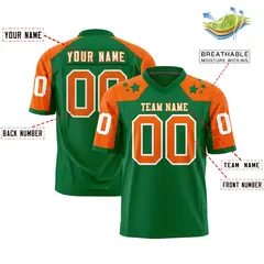 Kelly Green Orange Shoulder Star Pattern Flag Football Jersey 2