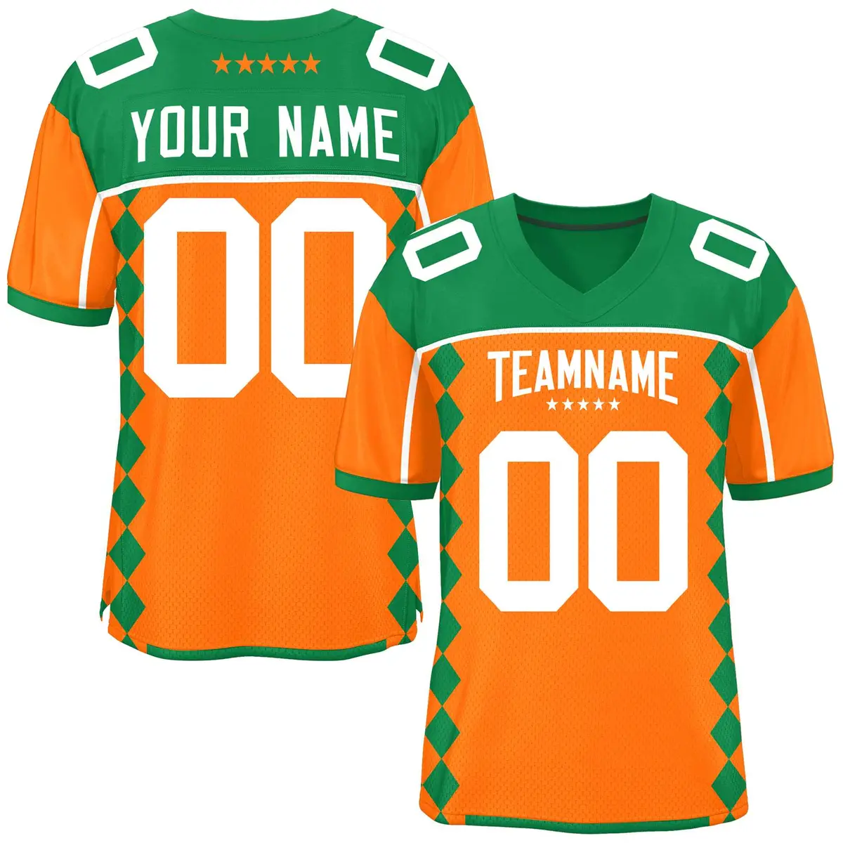 Kelly Green Orange Side Blocks Raglan Football Jersey