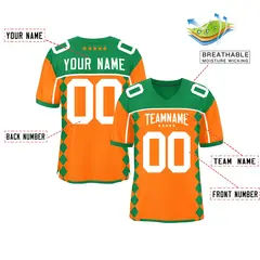 Kelly Green Orange Side Blocks Raglan Football Jersey 2