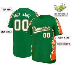 Kelly Green Orange Side Flame Outline Basketball Jersey 2