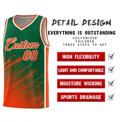Kelly Green Orange Splash Basketball Kits with Tackle Twill 2