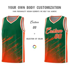Kelly Green Orange Splash Basketball Kits with Tackle Twill 3