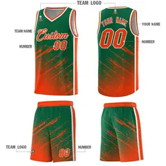 Kelly Green Orange Splash Basketball Kits with Tackle Twill 5
