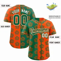 Kelly Green Orange Split Flower Graffiti Baseball Jersey 2