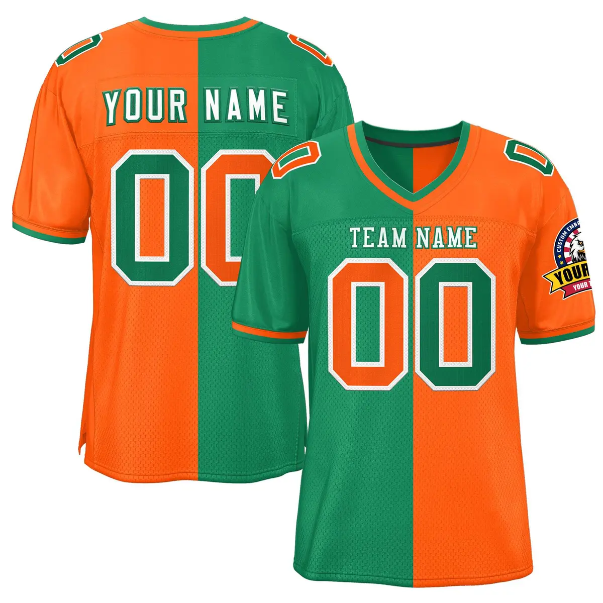 Kelly Green Orange Split Two Tone Authentic Football Jersey