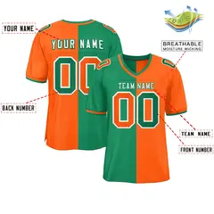 Kelly Green Orange Split Two Tone Authentic Football Jersey 2