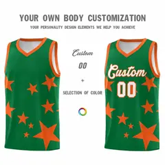 Kelly Green Orange Star Graffiti Basketball Jersey Sets 3