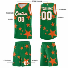 Kelly Green Orange Star Graffiti Basketball Jersey Sets 5
