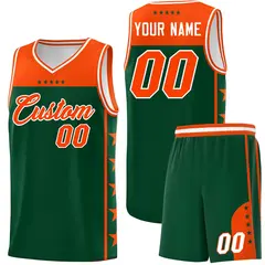 Kelly Green Orange Star Pattern Basketball Jersey 1