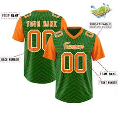 Kelly Green Orange Star Pattern Raglan Football Jersey 2