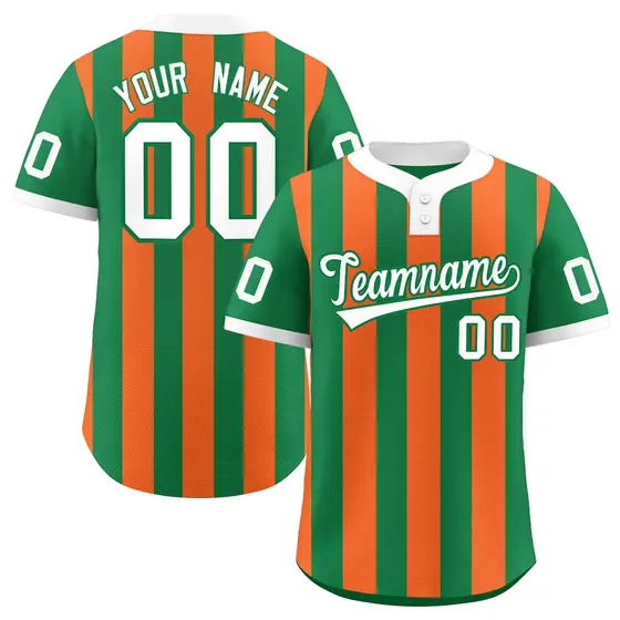 Kelly Green Orange Stripe Two-Button Softball Jersey