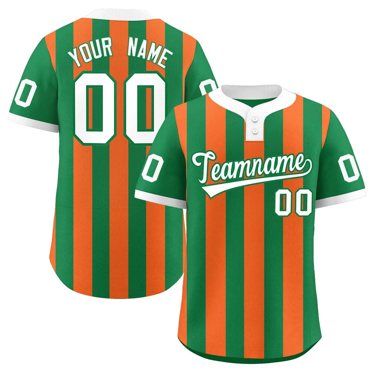 Kelly Green Orange Stripe Two-Button Softball Jersey