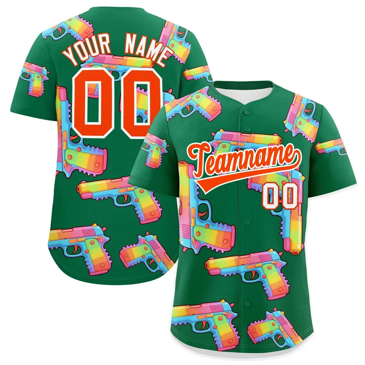 Kelly Green Orange Sugar-Coated Firepower Graffiti Baseball Jersey