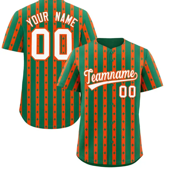 Kelly Green Orange Thick Stripe Star Pattern Baseball Jersey