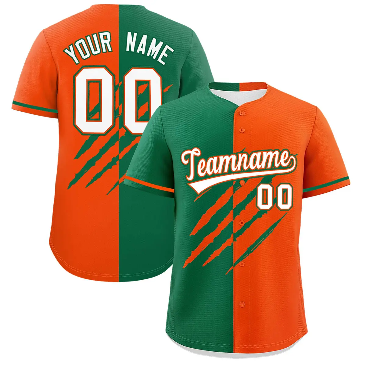 Kelly Green Orange Tiger Claw Scratch Split Baseball Jersey