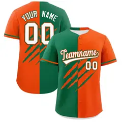 Kelly Green Orange Tiger Claw Scratch Split Baseball Jersey 1