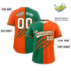 Kelly Green Orange Tiger Claw Scratch Split Baseball Jersey 2