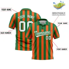Kelly Green Orange Vertical Stripes Performance Polo Shirt 2