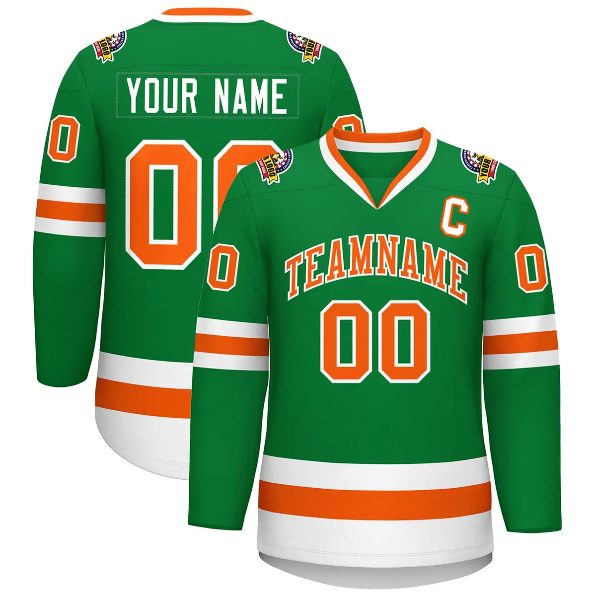 Kelly Green Orange-White Classic Hockey Jersey