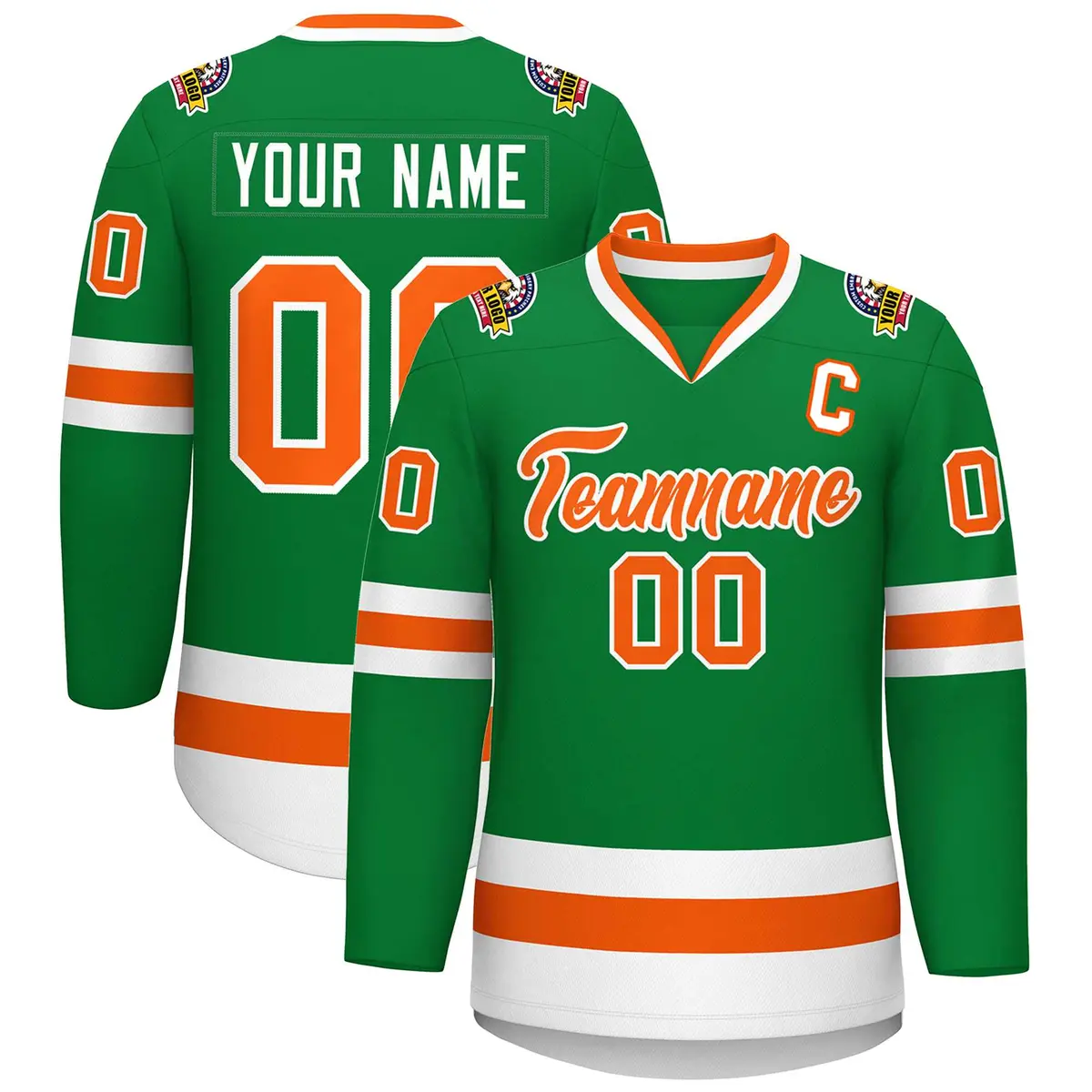 Kelly Green Orange-White Classic Hockey Jersey