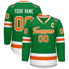 Kelly Green Orange-White Classic Hockey Jersey 1
