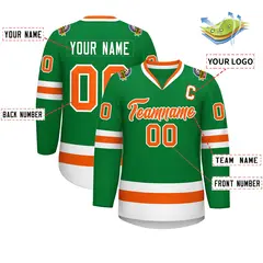 Kelly Green Orange-White Classic Hockey Jersey 2