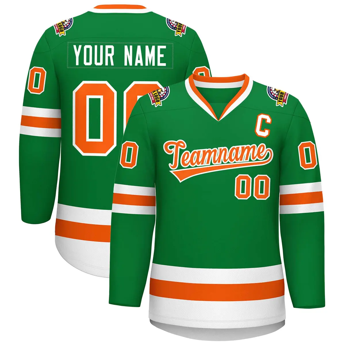 Kelly Green Orange-White Classic Hockey Jersey