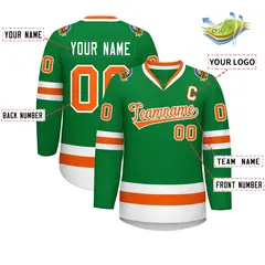 Kelly Green Orange-White Classic Hockey Jersey 2